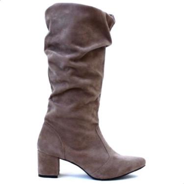 Imagem de Bota Feminina Lirom Bico Fino Cano Enrugado Salto Bloco, Cinza rato, 3