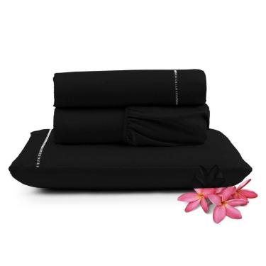 Imagem de Jogo Cama Lençol Unique Solteiro 400 Fios Ponto Palito 3 Peças - Preto