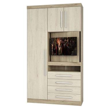 Imagem de Guarda Roupa Solteiro 129 Cm 3 Portas 4 Gavetas Com Painel Giratório Para Tv Master Luciane Móveis