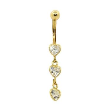 Imagem de Piercing de ouro 18k de umbigo com 3 corações