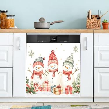 Imagem de SEHANY Linda capa magnética de boneco de neve de Natal, adesivos magnéticos decorativos antiarranhões para painel de geladeira e lava-louças, decoração de Natal de cozinha doméstica 58 x 66 cm
