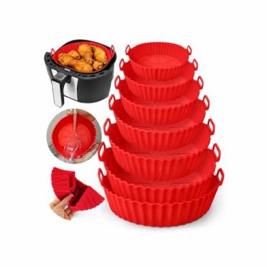 Imagem de Kit 6 Formas de Silicone para Air Fryer Reutilizáveis Antiaderentes com Alça para Forno e Micro-ondas