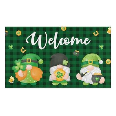 Imagem de Tapete de porta do dia de São Patrício, trevo verde, capacho de boas-vindas, decorações do dia de São Patrício, antiderrapante, tapete de gnomo de São Patrício, decoração do dia de São Patrício, para