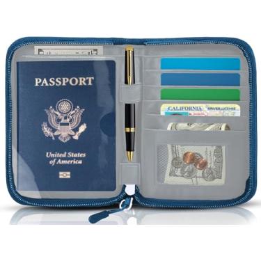 Imagem de Porta-passaporte para itens essenciais de viagem, protetor de bloqueio de RFID, carteiras de passaporte, organizador de documentos de passaporte para viagem essencial, Azul, Moda de viagem