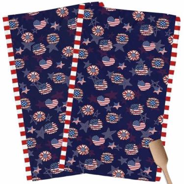 Imagem de Conjunto de 2 toalhas de cozinha de 4 de julho, bandeiras americanas, estrelas, girassol, panos de prato e panos de prato com listras vermelhas, toalhas de mão macias e absorventes toalhas de chá para
