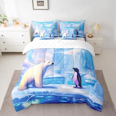 Imagem de Erosebridal Jogo de edredom Queen com estampa de urso polar, cama de pinguim em uma bolsa com estampa de animais e animais reversíveis, para crianças, meninos e meninas, conjunto de cama com edredom