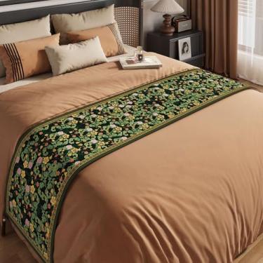 Imagem de HSTANGKY Cachecol de cama de hotel luxuoso retrô decoração de cama resistente colcha de cama toalha de cama macia doméstica para cama dupla queen tamanho king verde 2||50 x 240 cm para cama de 1,8 m