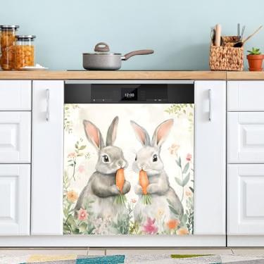 Imagem de SEHANY Capa magnética de conto de fadas fofo coelhinho da Páscoa, adesivos magnéticos decorativos antiarranhões para painel de geladeira e lava-louças, decoração de flores de fazenda de cozinha