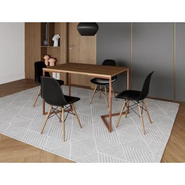 Imagem de Mesa de Jantar Industrial Base Ferro Cobre em  V  Tampo 137x90 Amêndoa