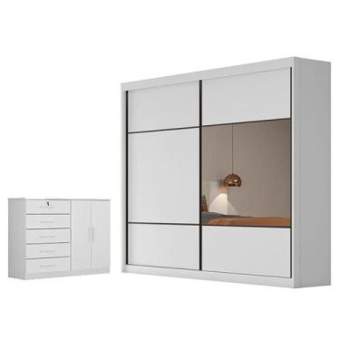 Imagem de Guarda Roupa Casal Belmonte com Espelho e Cômoda Seul Neve - Novo Hori