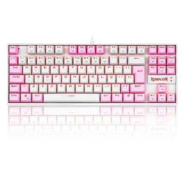 Imagem de Teclado Mecânico Gamer Redragon Single Color Kumara, Switch Brown, ABNT2, Branco e Rosa - Branco -Unissex