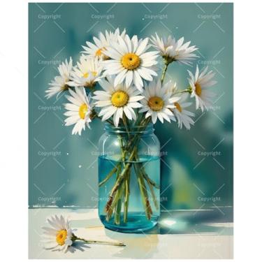 Imagem de Kit de pintura de buquê de margaridas por números para adultos - DIY margaridas brancas em jarra de vidro, pintura em tela, 40,6 x 50,8 cm, conjunto de tinta acrílica, adequado para iniciantes, arte