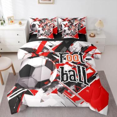 Imagem de Erosebridal Conjunto de cama de 7 peças de graffiti, solteiro, futebol americano, edredom com lençol com tema esportivo para meninos, fãs de futebol, cama elegante em uma bolsa, entusiastas do esporte
