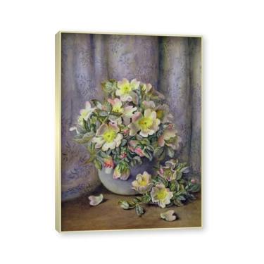 Imagem de NHLDZYH Moldura de champanhe. Impressão de flores vintage rústica, arte de parede em tela emoldurada floral clássica, decoração de cozinha de fazenda, pronto para pendurar. C06. 40 x 56 cm.