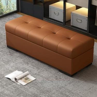 Imagem de Entryway Bench with Storage, Solid Wood Frame, PU Leather Upholstery, Sturdy Base, Concealed Storage, High-resilience Foam Filling, Suitable for Bedrooms(Brown,80 * 40 * 40cm/31 * 16 * 16in)