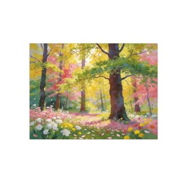 Imagem de BMZFYBS Impressão em tela de paisagem de arte de parede - árvore flores prado - quadros de pintura para sala de estar quarto 30 x 40 cm 12 x 16 pol sem moldura