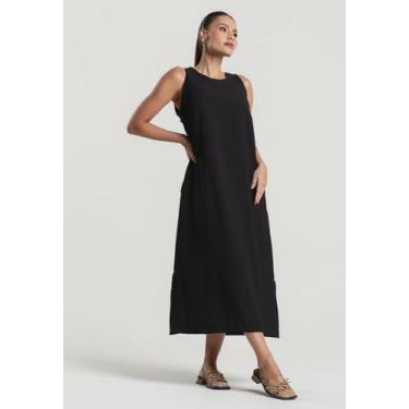 Imagem de Vestido Midi Alfaiataria Marrant Regata Com Fendas e Bolsos Preto Salv