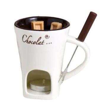 Imagem de Caneca De Cerâmica De 130ML Com Garfo Para Derreter Queijo E Chocolate
