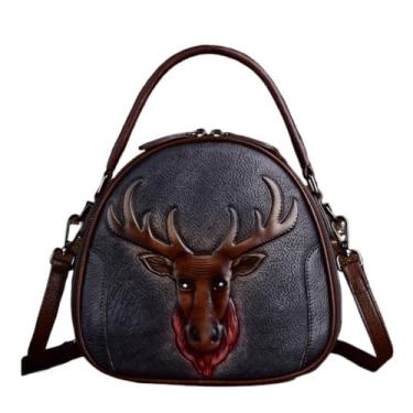 Imagem de Transversal Bolsa crossbody feminina de couro de grão superior – Bolsa portátil crescente em relevo retrô, estilo vintage(Black)