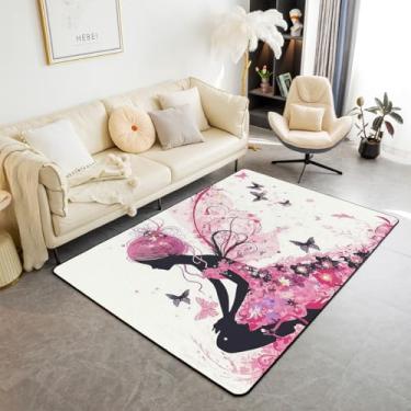 Imagem de Tapete feminino 12 x 18 cm para quarto, sala de jogos, lindas asas de borboleta, tapetes de sala de estar, tapete de flores em aquarela, antiderrapante, sonhador, conto de fadas, tapetes decorativos