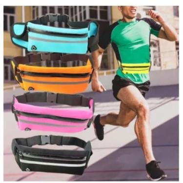Imagem de Kit 2 Pochetes Esportivas Impermeável em Neoprene, com Faixa Refletiva, Suporte para Garrafa e Saída para Fones de Ouvido, 20x10cm