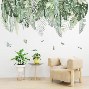 Imagem de Rotumaty Adesivos de parede de folhas tropicais verdes decoração de parede folha de palmeira decoração de parede planta tropical primavera decorações de casa para quarto sala de estar TV fundo
