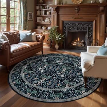 Imagem de Joydeco Tapete redondo lavável para sala de estar, tapetes redondos macios de 1,8 m antiderrapante com suporte de borracha, tapete circular grande vintage para quarto e cozinha, berçário, decoração