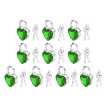Imagem de PATIKIL 10 cadeados de diário, pequeno cadeado de metal em forma de coração, mini cadeados com chave com 2 chaves para diário, mala, caixa de joias, mochila, verde, médio