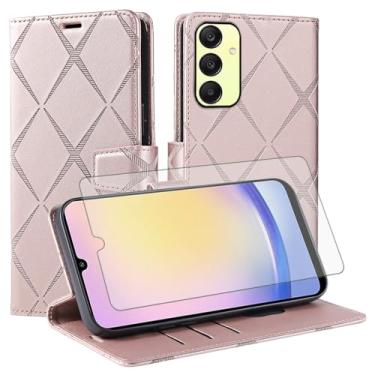 Imagem de Asuwish Capa de telefone para Samsung Galaxy A25 5G capa carteira com protetor de tela de vidro temperado PU couro sintético flip porta-cartão de crédito slot suporte robusto celular A 25 25A SM-A256U