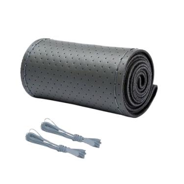 Imagem de Capa de volante de trança, trança de couro para volante, estação universal, antiderrapante, acessórios de carro (cinza)