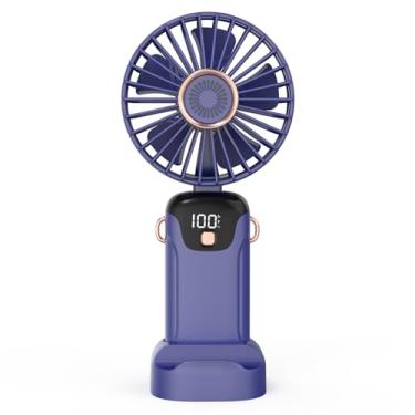 Imagem de Ventilador Elétrico Portátil de Mão com Tela LED Exibição Bateria Suporta 5 Ventos Ajustáveis Operação Silenciosa Alça Plegável Capa Detachável Adequado para Crianças Mulheres Adultos Lar e Escritório