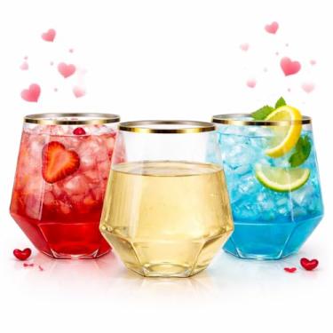 Imagem de Copos de uísque de vinho champanhe de plástico inquebrável diamante de 40 unidades elegantes duráveis descartáveis para ambientes internos e externos ideais para casa, escritório, bares, casamento,