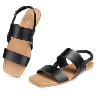 Imagem de FITORY Sandálias rasteiras femininas modernas, quadradas, bico aberto, fivela ajustável, chinelos verão tamanho 6-11, Preto x, 36