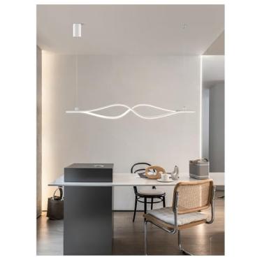 Imagem de Lustre LED Pendente para Sala de Jantar/Ilha de Cozinha, Branco, Regulável, com Controle Remoto, Luminária Moderna para Mesa de Jantar, Sala de Estar, Bar, Escritório, Altura Ajustável (100c