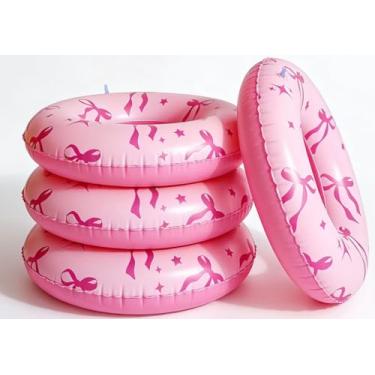 Imagem de 4 peças boias infláveis para piscina, anéis de natação, tubo interno grande, tema de piscina, espreguiçadeira, boia para festa na piscina e verão (laço, 4)
