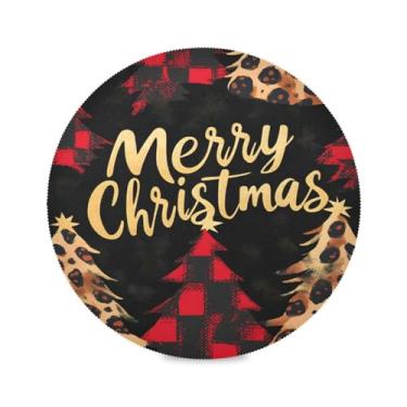 Imagem de STAYTOP Jogo americano redondo de árvore de Natal estilo leopardo 6 peças, tapetes de mesa antiderrapantes fáceis de limpar para decoração de mesa de festa de churrasco em casa