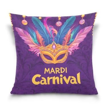 Imagem de ATTX Capas de almofada de máscara de carnaval de carnaval 50 x 50 cm decorativas com zíper para sala de estar sofá-cama (720)
