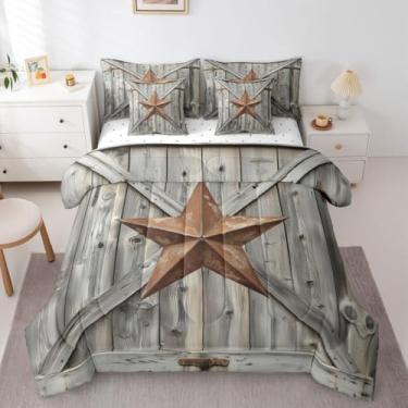 Imagem de Feelyou Conjunto de edredom com estrela do Texas, 7 peças, Queen, porta de celeiro de madeira, para crianças, adolescentes, adultos, vintage, casa de fazenda, 7 peças, edredom + lençóis + fronhas +