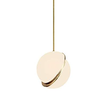 Imagem de Mini luminária pendente com acabamento dourado eletrogalvanizado, lustre moderno de uma lâmpada para ilha de cozinha, com globo de vidro fosco, ideal para sala de jantar - Cobre banhado a ou