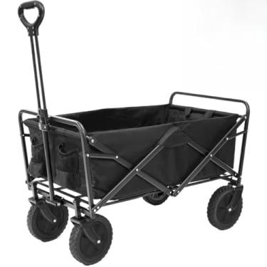 Imagem de Carrinho Dobrável Multiuso Preto 100kg - Para Camping, Praia, Compras e Pesca com Rodas Resistente e Portátil