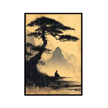 Imagem de Pôster de arte de parede de Buda Zen sombrio Bodhi Pintura Árvore Solidão Meditação Impressão em Tela Estilo Chinês Vintage Arte de Parede Espiritual Decoração de Escritório em Casa (SKU2,8x30,5 cm =