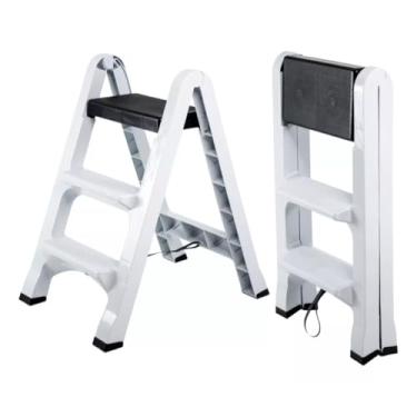 Imagem de Portátil 3 Degraus Articulada Banqueta Retrátil escadinha luxo Organizadora Dobrável(BRANCA)