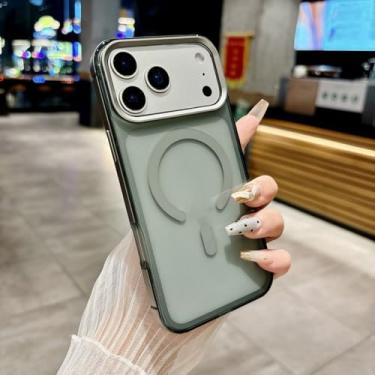 Imagem de SFDSUH Capa transparente à prova de choque com estrutura em liga de alumínio fosco para iPhone 16 Pro Max (Para iPhone 16 Pro Max/CINZA)