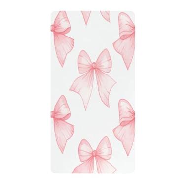 Imagem de Blueangle Lençol de berço padrão para berço infantil - Lençóis de algodão macio e respirável com laço de fita rosa (315)