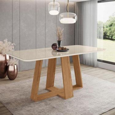Imagem de Mesa De Jantar Lins 180 Cm Ambiente Canto Arredondado Com Vidro Nature