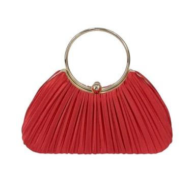 Imagem de Bolsa clutch plissada à noite para mulheres - elegante bolsa de mão com alça de anel, bolsa de festa formal para gala de formatura de casamento (vermelha), Vermelho