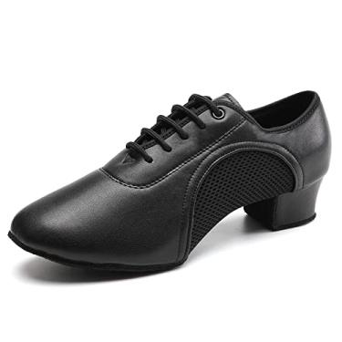 Imagem de TINRYMX Tênis feminino para treino de salão padrão moderno ensino profissional desempenho latino salsa sapatos modelo-LHD2801, 01-lhd2801 - sola de camurça preta derramada - salto de 3 cm, 38