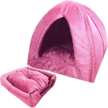 Imagem de Cama Pet Iglu 2 em 1 Grande 45x45cm para Cachorro e Gato | Toca ou Caminha Dobrável, Lavável, Impermeável, Conforto Térmico(Rosa)