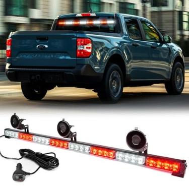 Imagem de FOXCID Barra de luz Traffic Advisor de 89 cm, 32 LEDs, estroboscópica de emergência, 21 padrões de flash, luzes de aviso de segurança direcionais, ventosas, acendedor de charutos em caminhões, carros