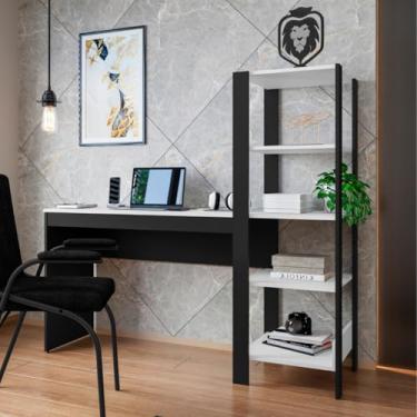 Imagem de Escrivaninha Artemis em MDF Branco com 5 Prateleiras Mesa para Estudo e Home Office